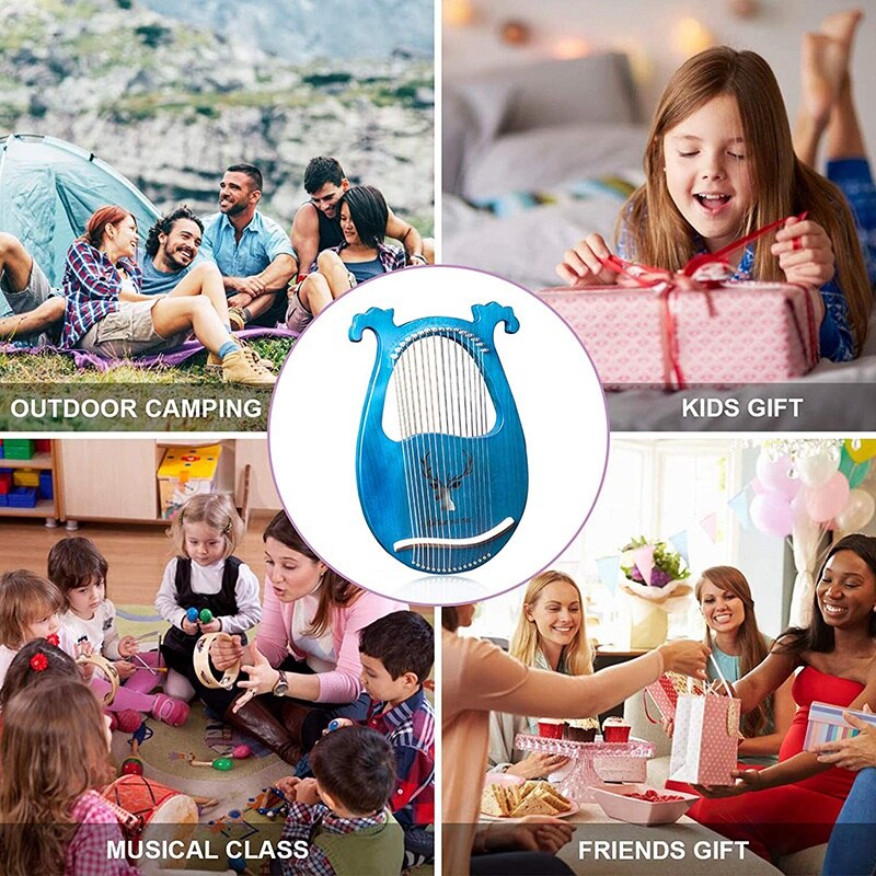 Lier Harp,16 Metalen Snaren Houten Harp Massief Hout Mahonie Lier Harp Met Stemsleutel Voor Muziek Liefhebbers Beginners,Etc