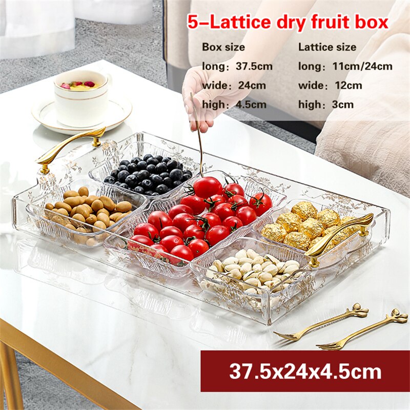 Caja transparente de frutos secos dorados para fruta, bandeja creativa europea para aperitivos, semillas de melón, plato de acrílico empaquetado con azúcar: 5-Lattice box