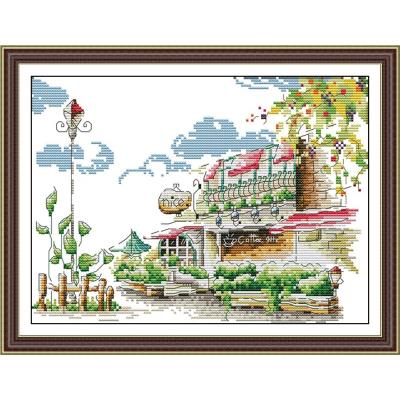 Meer Cafe straßenbild malerei zählen druck auf leinwand 14CT und 11CT DMS kreuz stich aufbringen stickerei Bausatz DIY Hand einstellen: LILA / 11CT  gedruckt