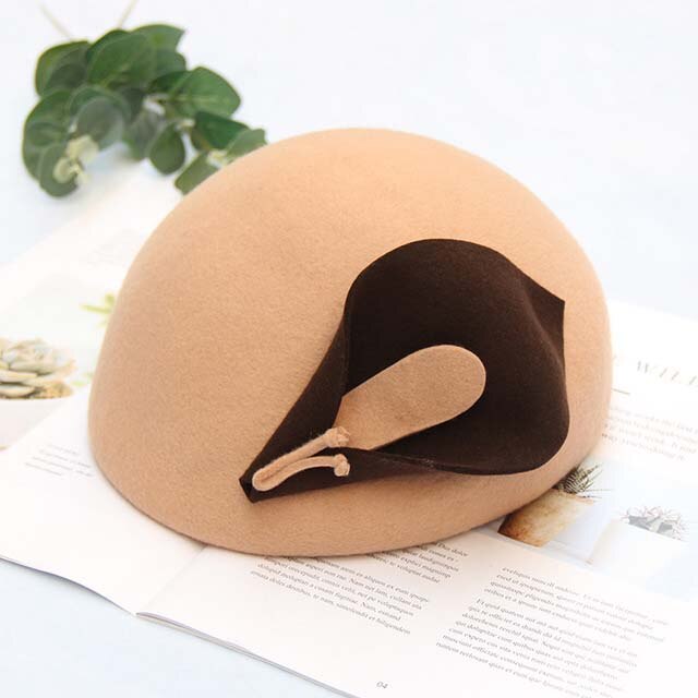 QDKPOTC nueva Flor de lirio fieltro boina Noble mujeres tocado Fedora sombrero cena boda sombreros: Caqui