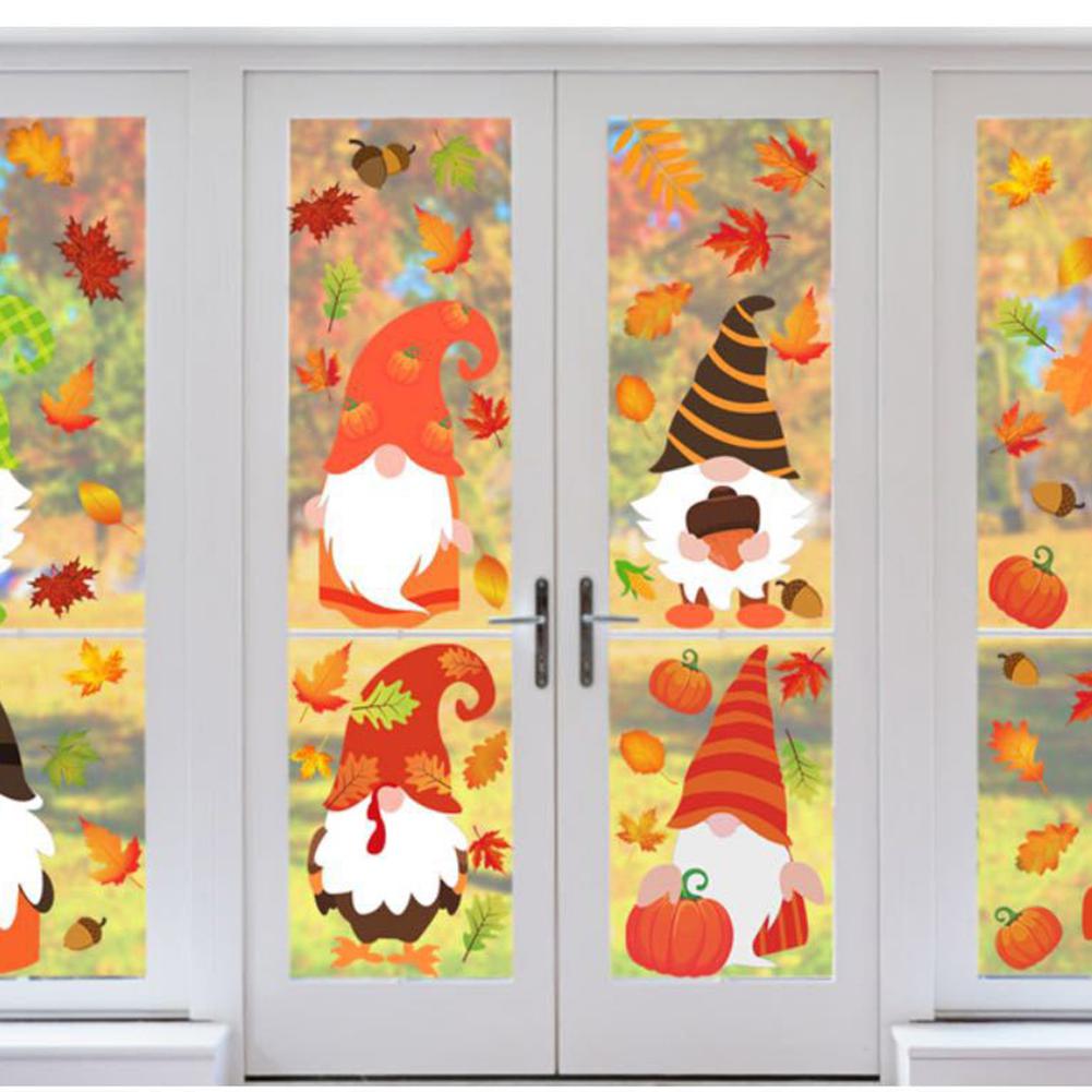 Glorystar statische sticker cartoon kerstman esdoornblad patroon raamsticker voor thanksgiving