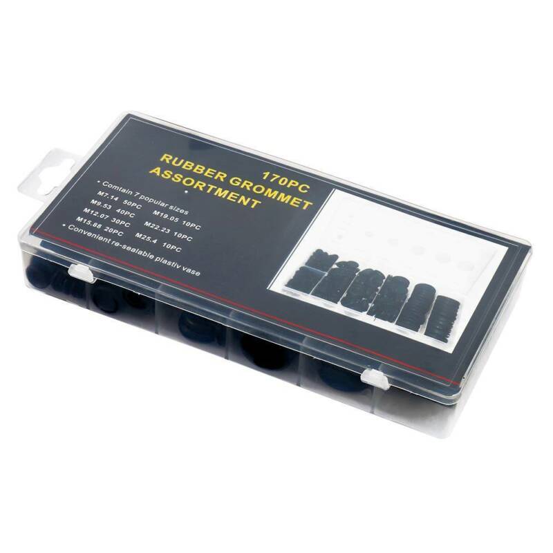 Kit Electrical Rubber Wire Gasket Sealing Plugs 7.14-25.4mm Grommets Hole 170Pcs rubber with Black