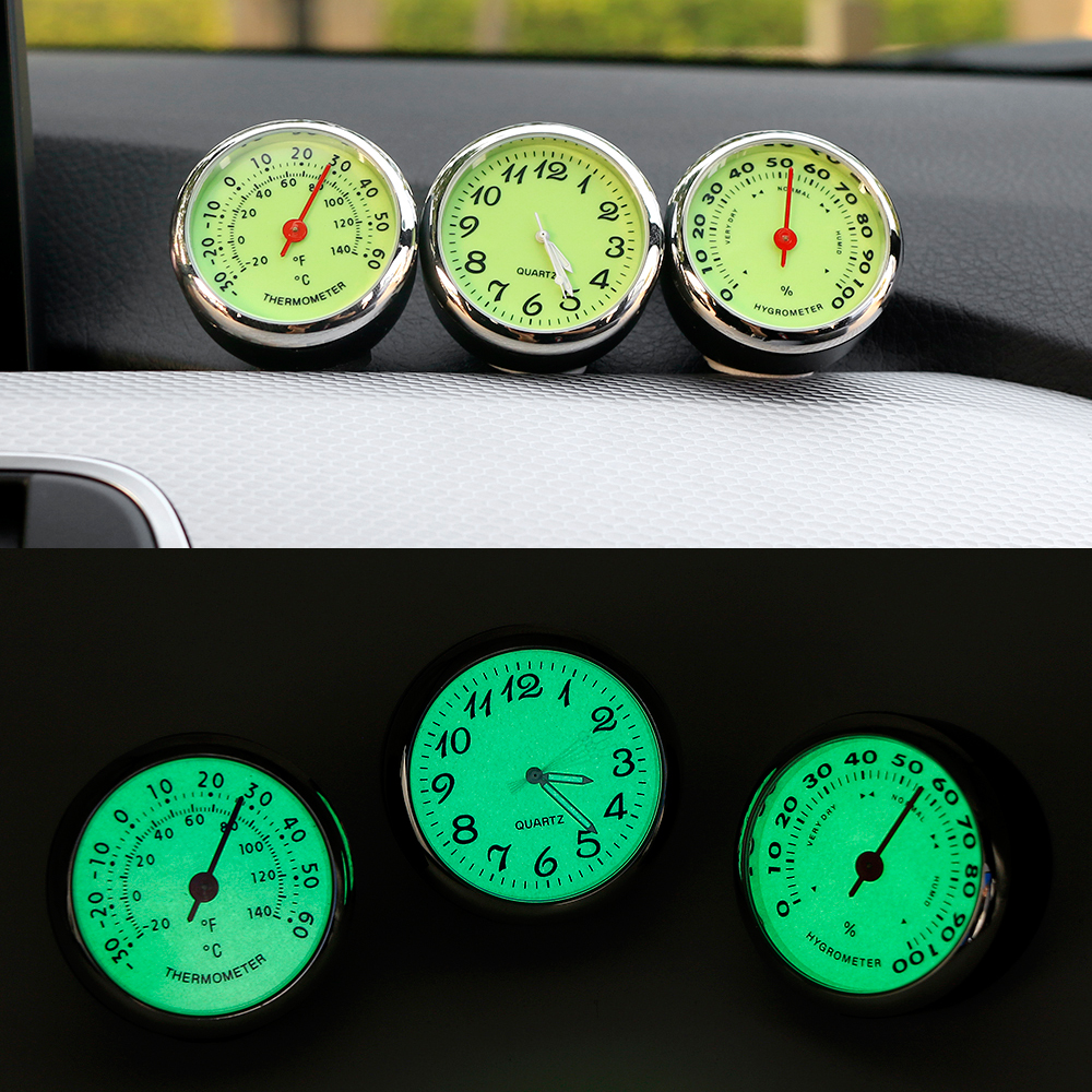 Lichtgevende Klok Thermometer Hygrometer Automobiel Auto Dashboard Decoratie Ornamenten Automotive Horloge Auto Styling Accessoires
