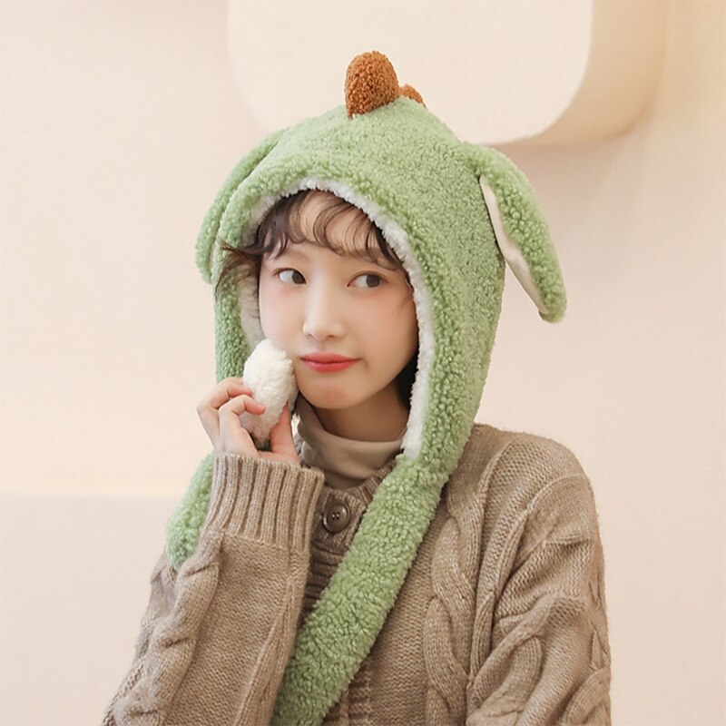 Gorro de punto de estilo coreano para mujer, gorro elástico con orejas de conejo, Color sólido, informal, para esquí, calentador de orejas, para invierno