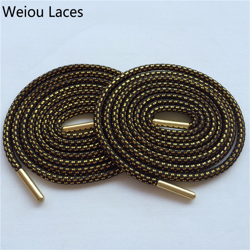 Weiou-lacets de chaussures à Grain croisé noir et or, cordes de sport pailletées, nouveauté ronde, lacets extensibles pour chaussures de sport pour baskets