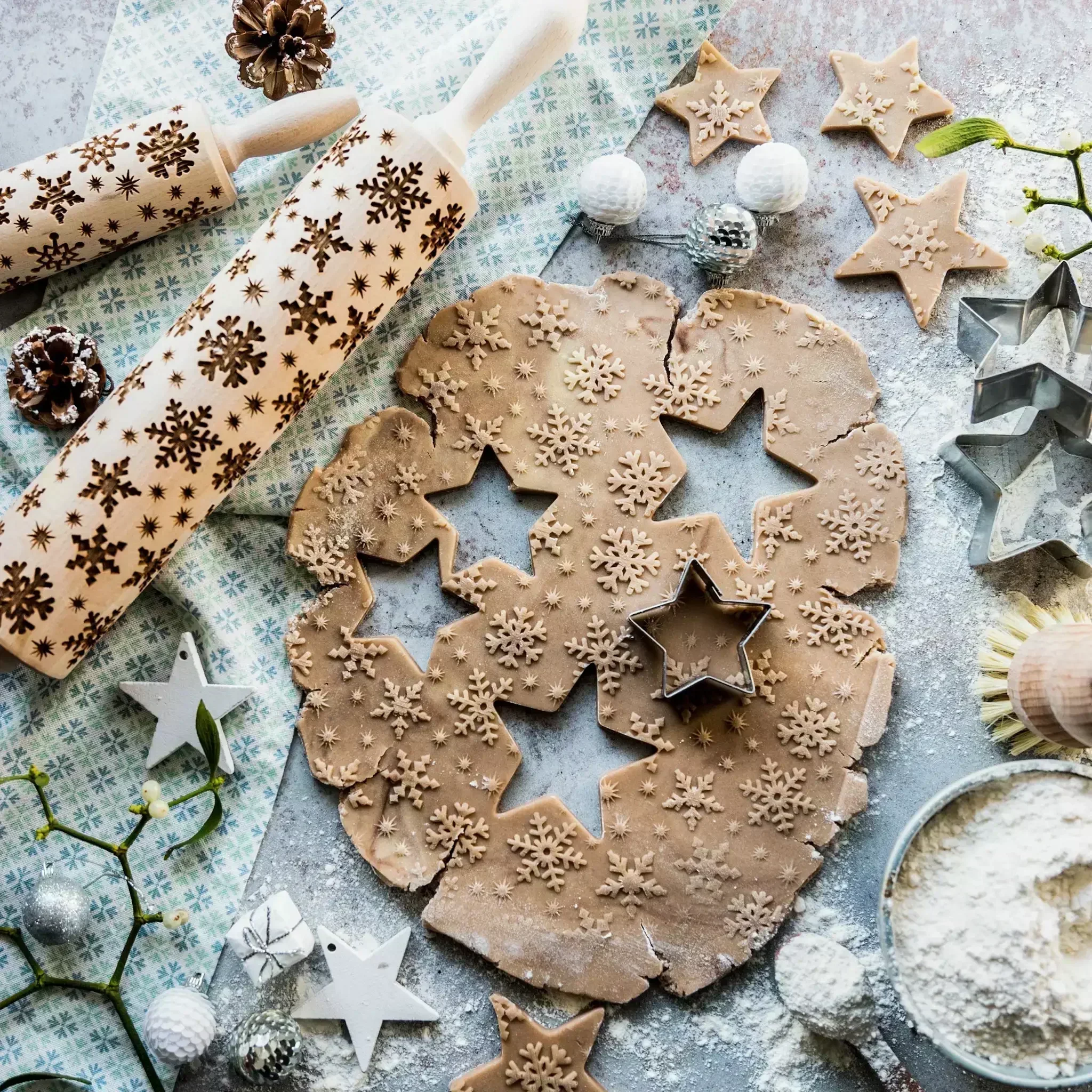 Drucken Nudelhölzer Rock Schneeflocke Elch Holz Prägung Backen Kekse Keks Fondant Kuchen Gemusterte Roller 35*5 cm