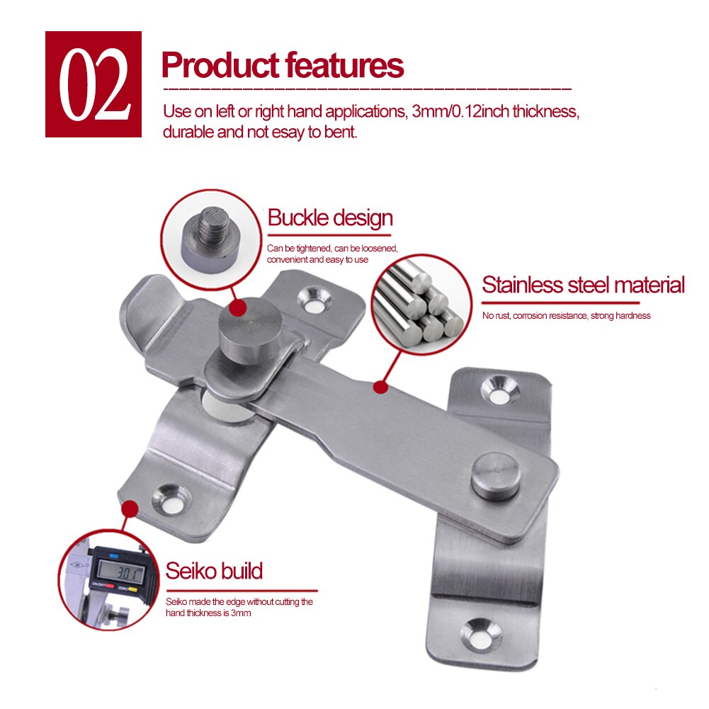 Easy Install With Screws Barrel Bolt Safety Bathroom Sliding Latch Door Hasp Lock Stainless Steel Hotel Home Garage Flip Gate