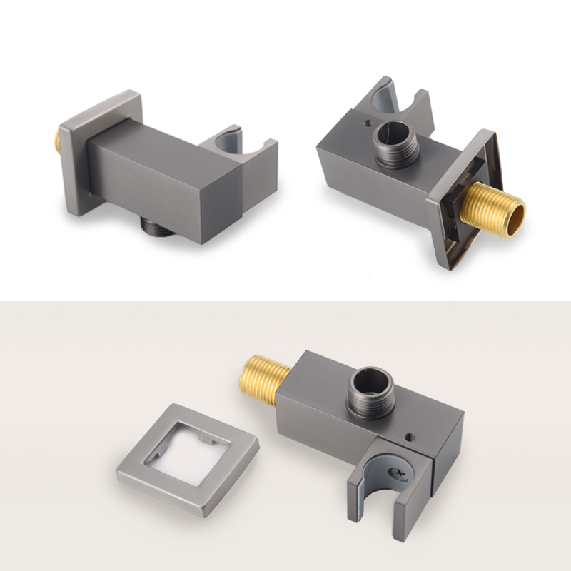 Bathroom Fixture Square In Wall Mounted Shower Set Hand Shower with Holder and Valve Body Metal Grey 1.5M Hose