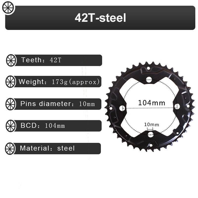 ELYON MTB 104BCD Chainring 64BCD 24/32/42T Bicycle Chain Ring 3X10S Triple Crankset Road Bicycle Mountain Bike Crank Cycle Parts: 42T round