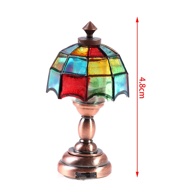 1:12 Poppenhuis Mini Bureaulamp Led Lamp Gekleurde Schaduw Leeslamp Pop Decor Speelgoed
