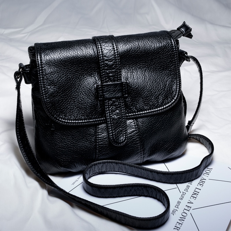 Annmouler Mode Vrouwen Crossbody Tas Zwart Zachte Gewassen Lederen Schoudertas Klein Formaat Messenger Bag Dame Portemonnee