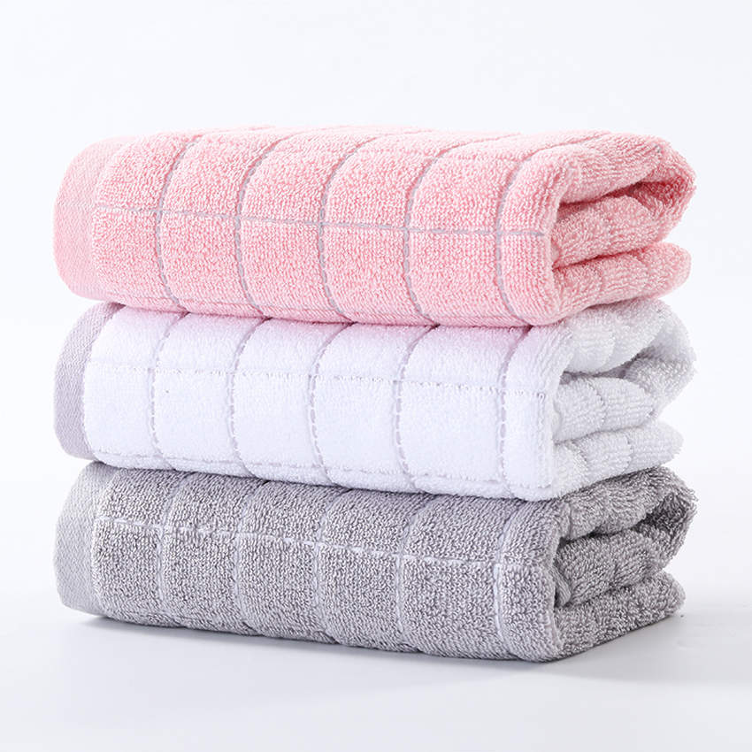 Juego de toallas faciales a cuadros para adultos y niños, 100% algodón, suave, pelo grueso, para manos, hogar, Hotel, Spa, toalla de cara, servilleta, 3 piezas: 1pink-1white-1gray