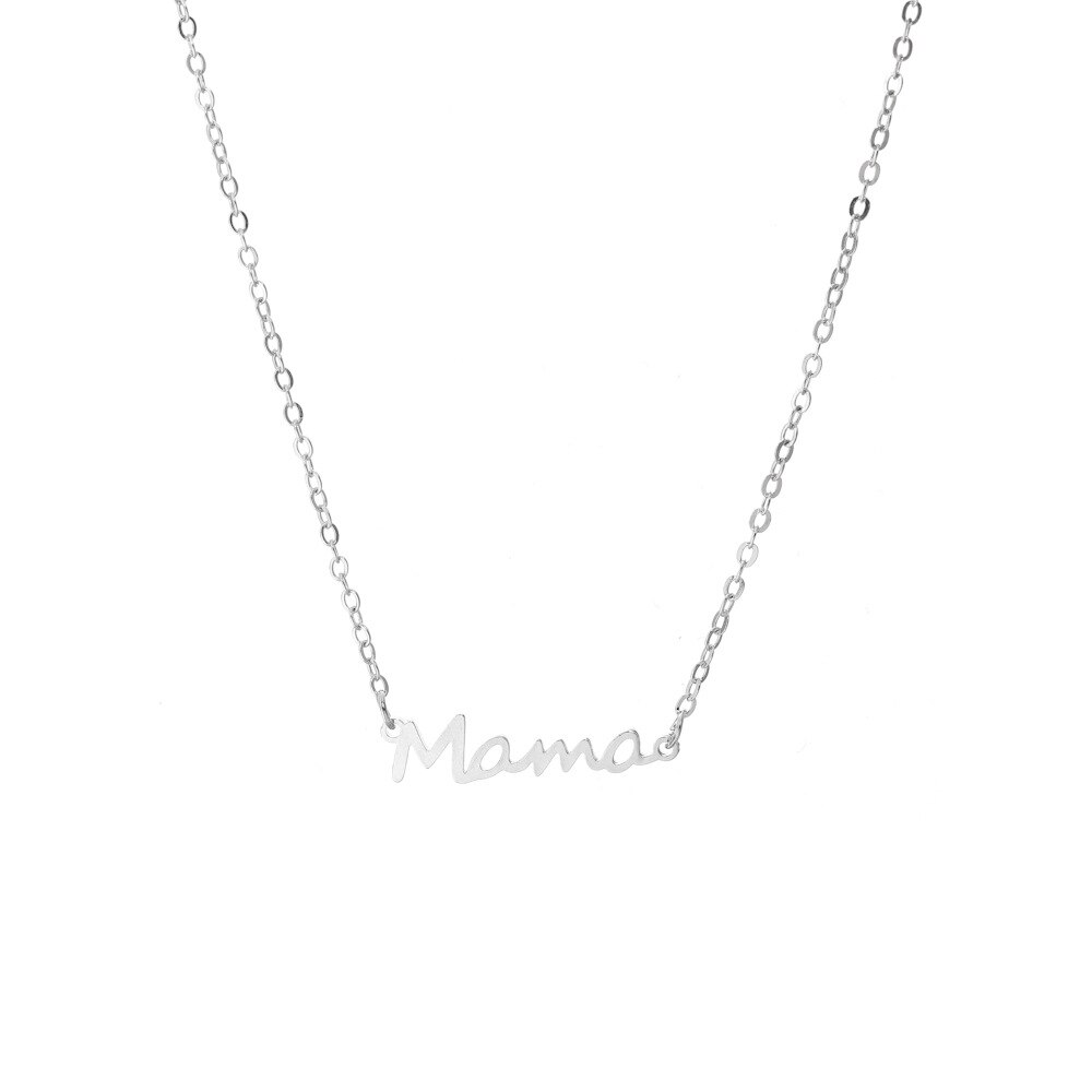 Mother&#39;s Day Letter MAMA Necklace Allergy Free Gold Plated 18 K Stainless Steel Non Tarnish Jewelry for Women Mom: Silver-2