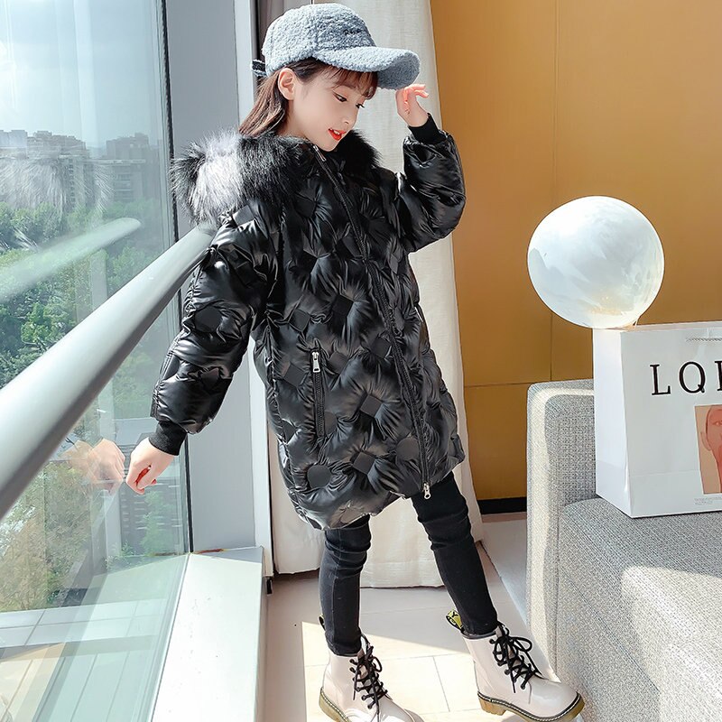 Winter katoenen jas voor meisjeskleding warme tiener waterdichte capuchon parka jas kinderen dikke bovenkleding windjack overjas: Zwart / 5