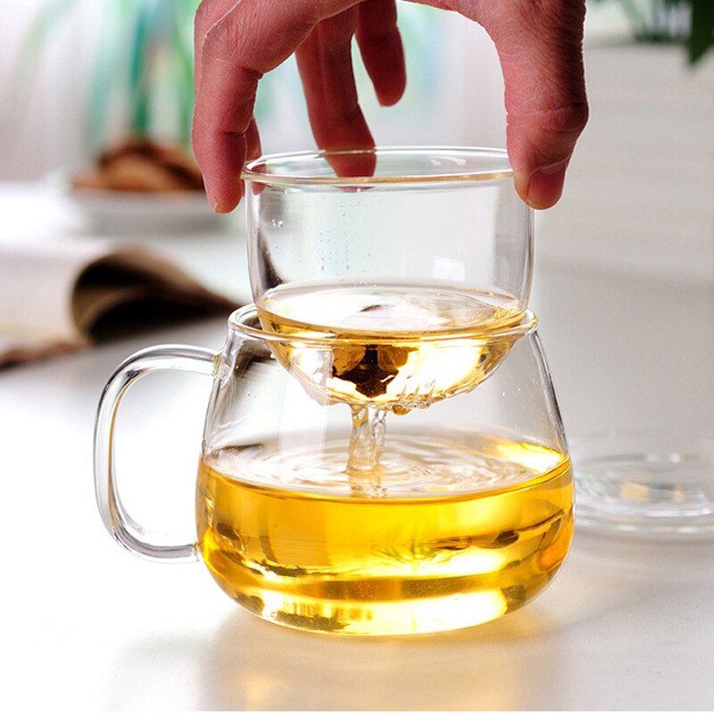 Taza de té de vidrio para el hogar, recipiente resistente al calor de alta temperatura, a prueba de explosiones, con Infusor de leche, rosa, flor