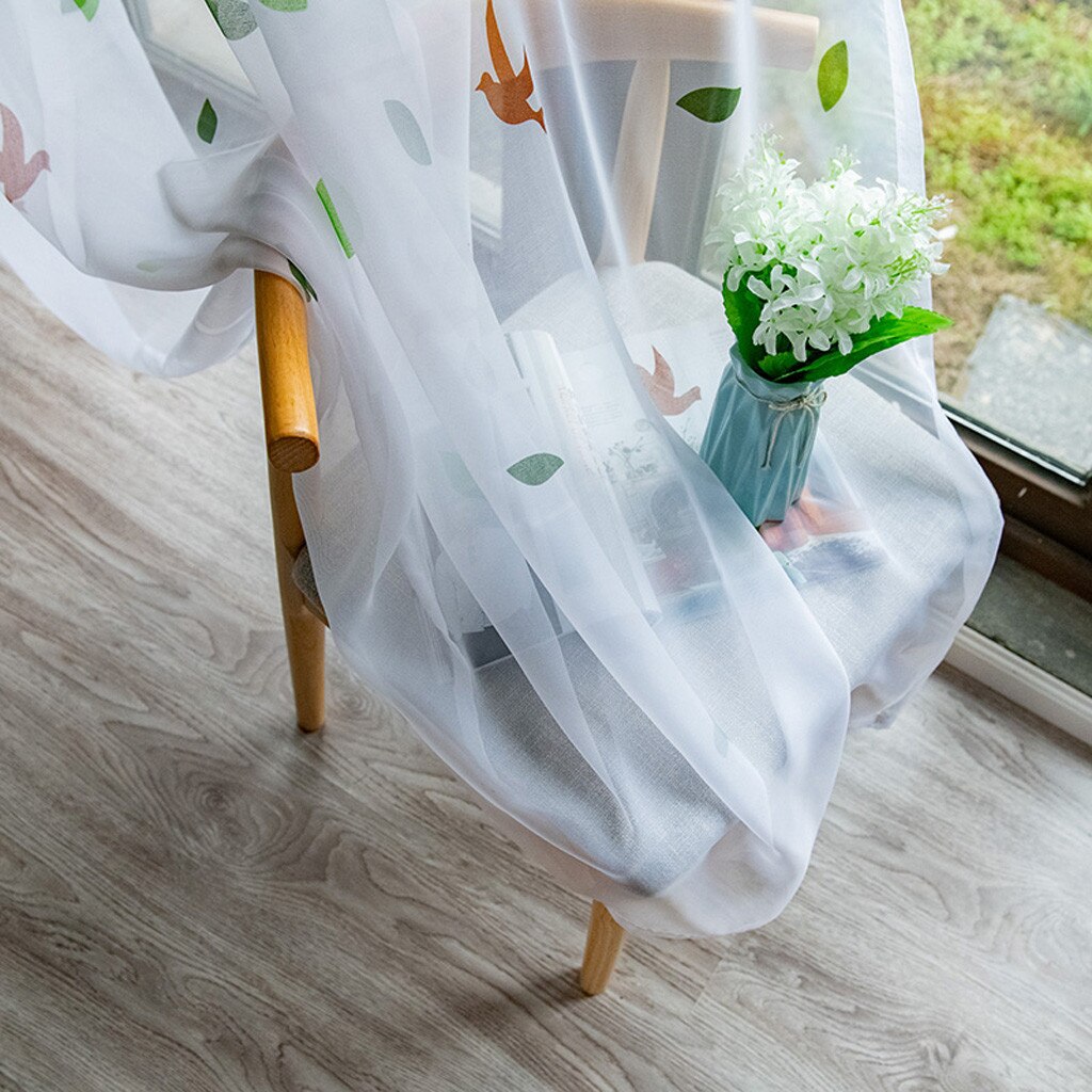 Wit Tulle Print Gordijn Pastorale Elegante Wilg Bladeren Bloemen Transparante Decor Voor Lente Salon Woonkamer Slaapkamer