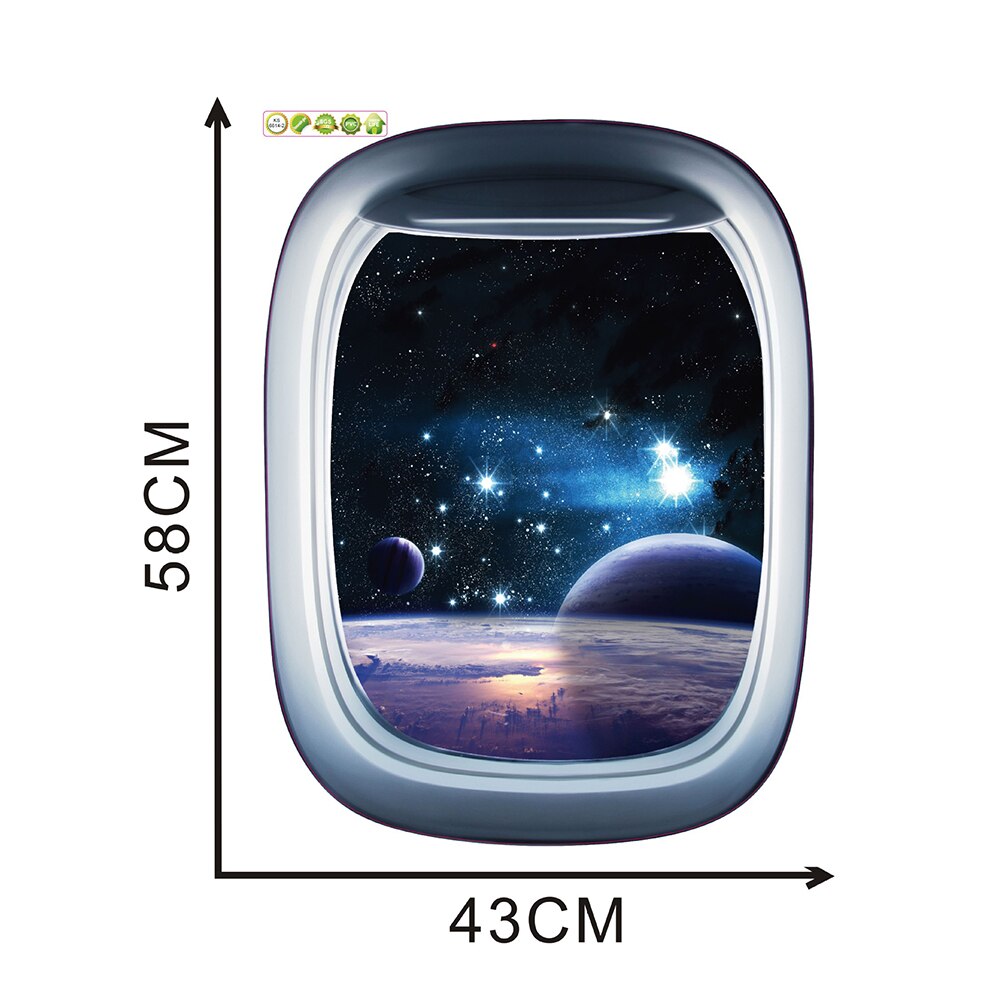 Planet Spaceship Window Pattern Removable Wall Sticker Self Adhesive Decal Waterproof Mural Home Living Room Background Decor