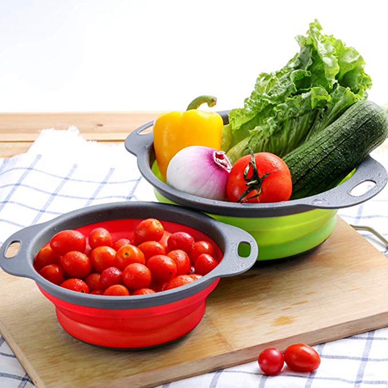 Juego de coladores plegables de silicona de grado alimenticio, colador de cesta de lavado de frutas y verduras, escurridor plegable de cocina, 2 uds.