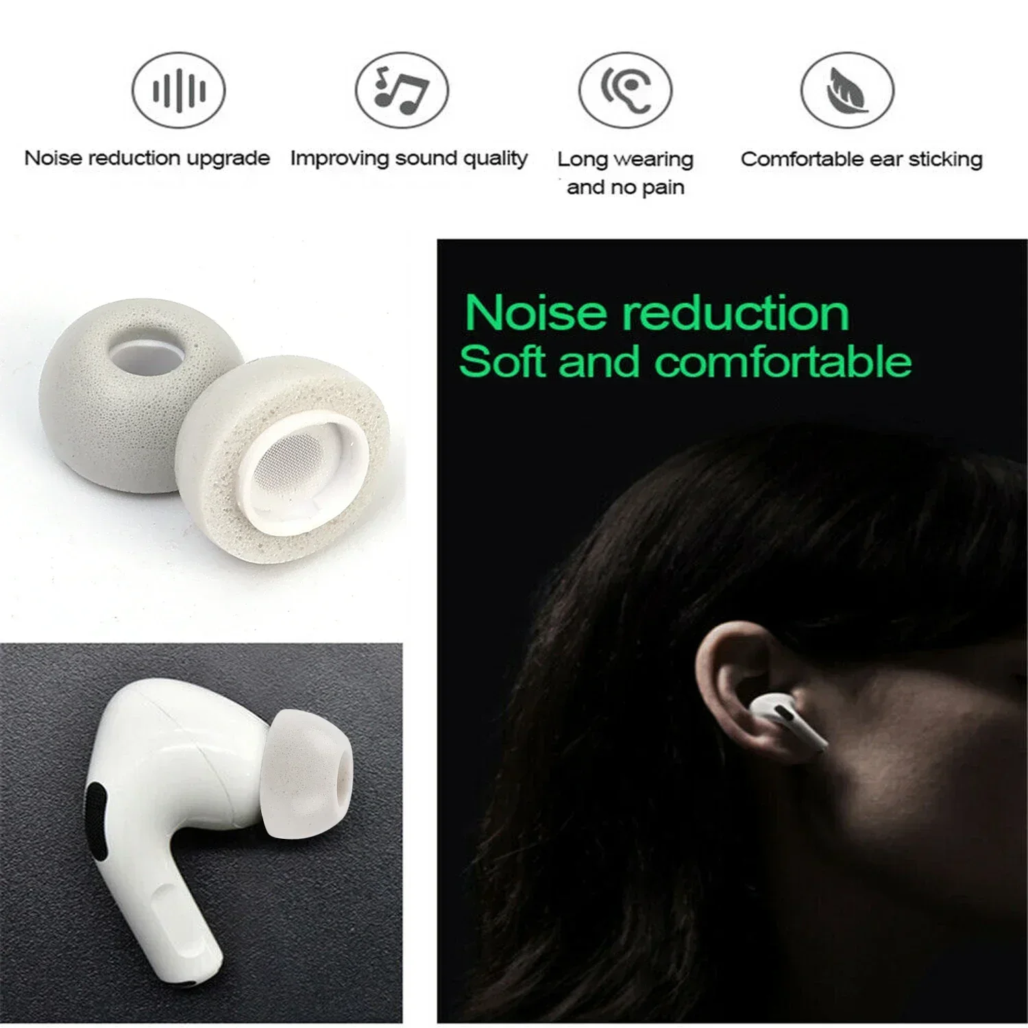 1/3Set For Apple Airpods Pro 2 Memory Foam Ear Tips Anti Noise Ear Plugs Earbud Tips Replacement Eartips Caps For Air Pods Pro2