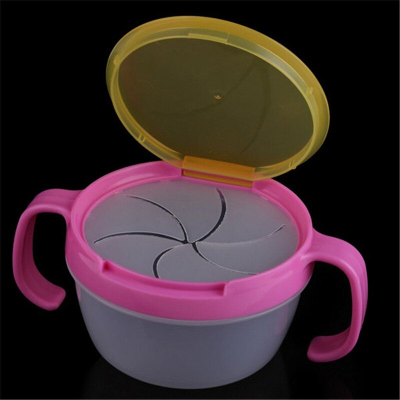 Kids Food Snacks Cup Candy Biscuit Anti Spill Storage Holder Tank Non Spilling Dish Bowl Cup With Cover Handle for Baby Feeding: Pink Yellow  Bowl