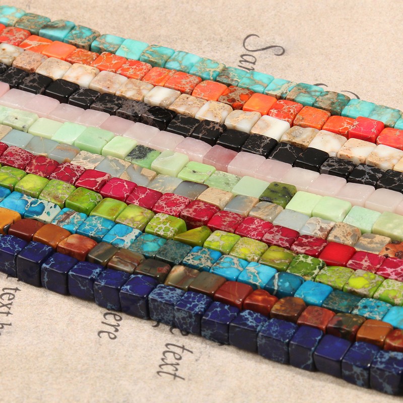 Naturstein, quadratisch, Meeressediment, kaiserliche Jaspis, Türkise, 4 x 4 mm, Würfel, verlieren Distanzperlen für Schmuckherstellung, DIY-Armbinde, 38,1 cm