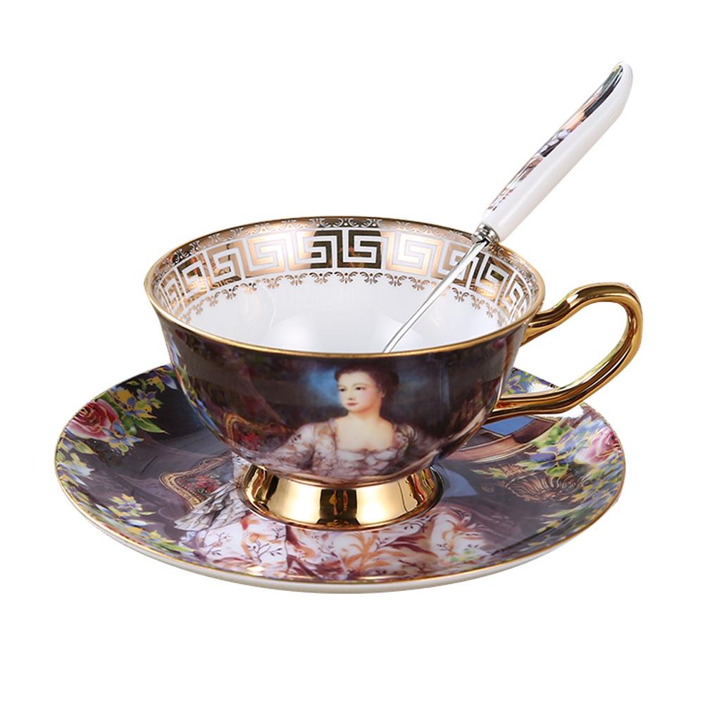 Europæisk stil ædel kaffe keramisk kop sæt med underkop ske luksus te kop til førsteklasses porcelæn te kop cafe fest