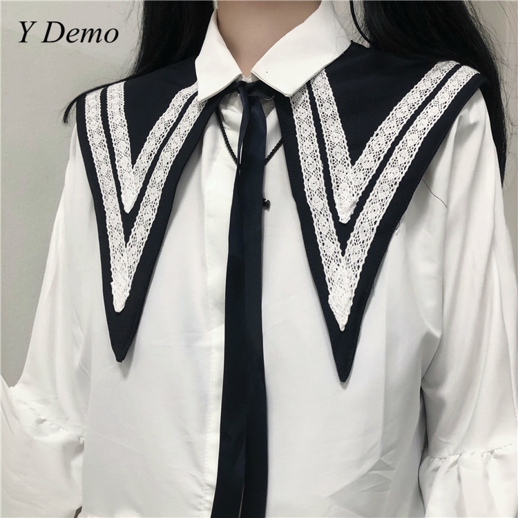 Japanese Cute Stripes Navy Collar Lace Up Girl Tie
