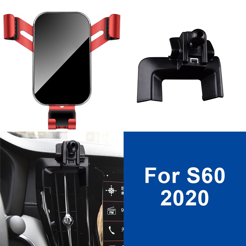 Lufthastighed rød til volvo  xc90 s90 xc60 s60 xc40 tilbehør bil mobiltelefon holder luftventil monteringsbeslag auto gravity gps stander: S60 2020 rød