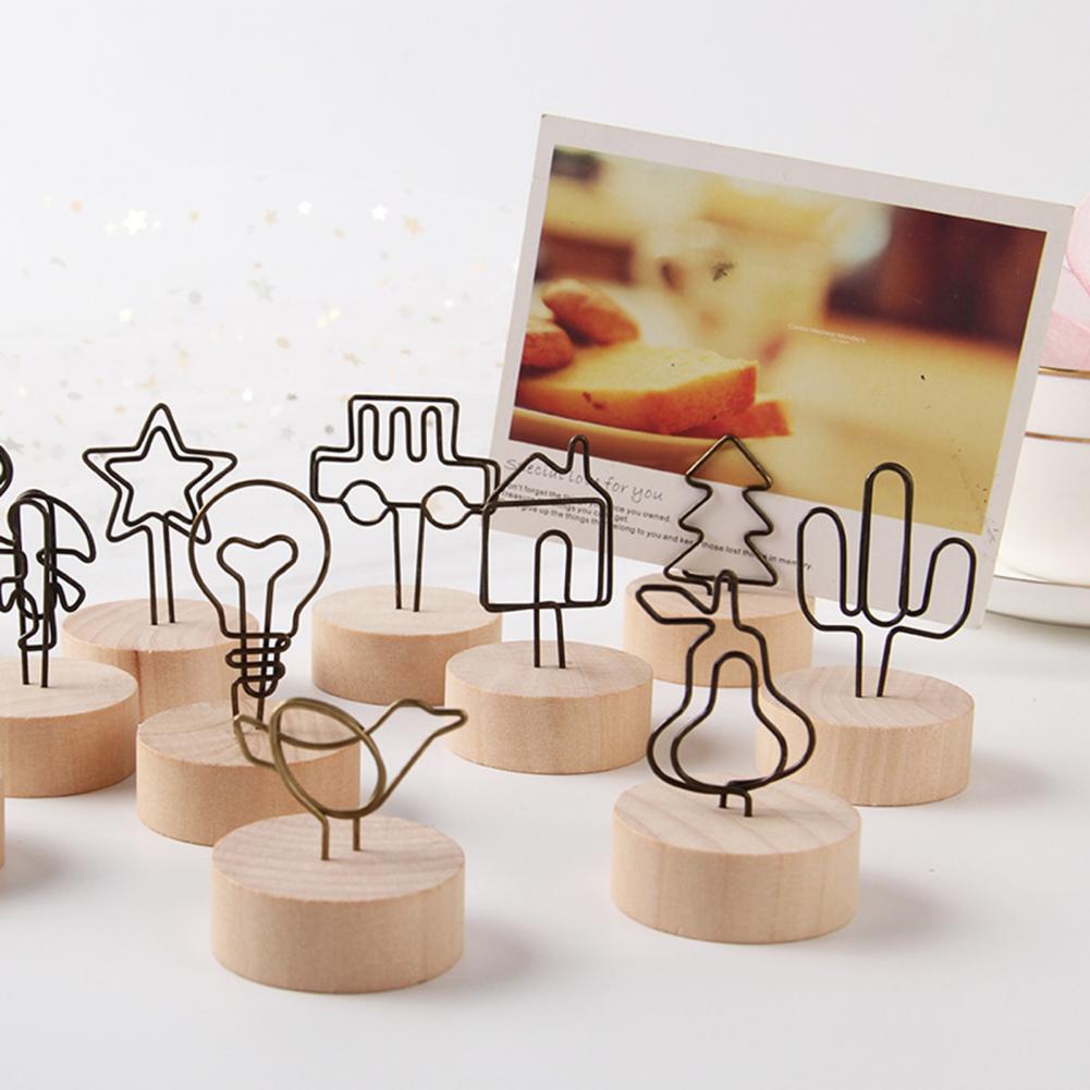 Lightweight Durable Metal Photo Clips Wooden Base Photo Holder Compact for Dorm