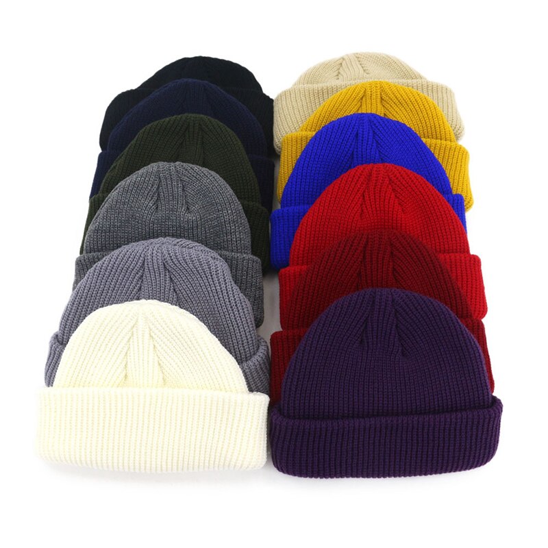 Vinter varme huer kvinde strikket hue kalot hip hop hat voksne mænd hue afslappet kort tråd elastiske unisex hatte