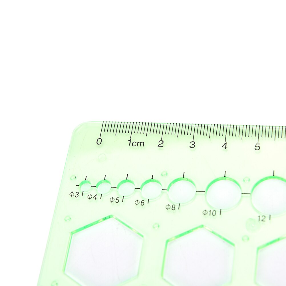 0-20cm Green Plastic Circles Squares Hexagons Geometric Template Ruler