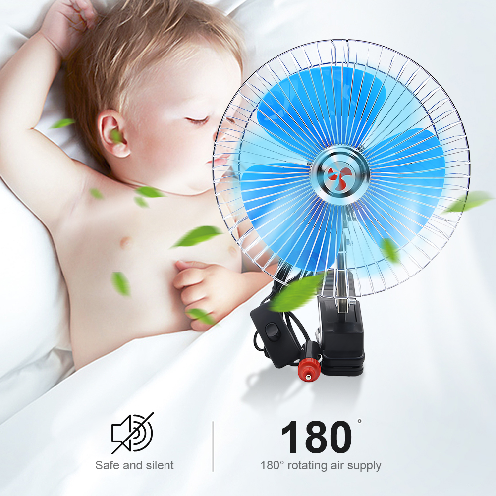 Ventilador oscilante para coche eléctrico de 8 pulgadas, ventilador de refrigeración de aire con rotación, 12V/24V, 15W, ventilador de refrigeración de verano, Enfriador de aire para vehículo y camión de viento fuerte