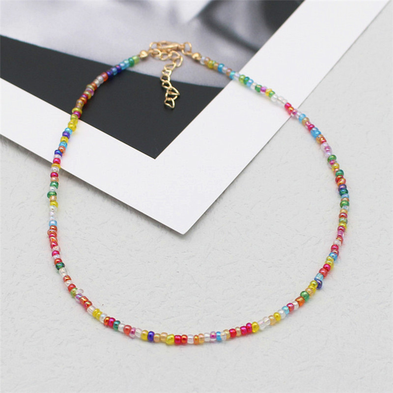 Simple Seed Beads Strand Choker Women String Beaded Short Bohemia Clavicle Jewelry Necklace: 16
