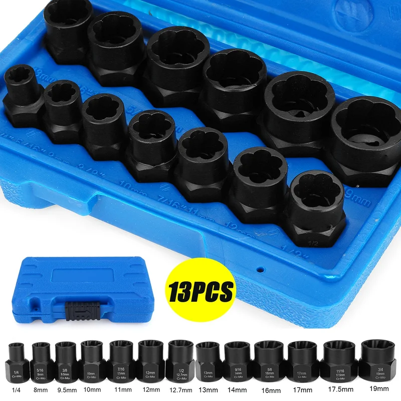 13Pcs Impact Beschadigd Bout Moer Remover Extractor Socket Tool Set Moer Verwijderen Winterkoninkje