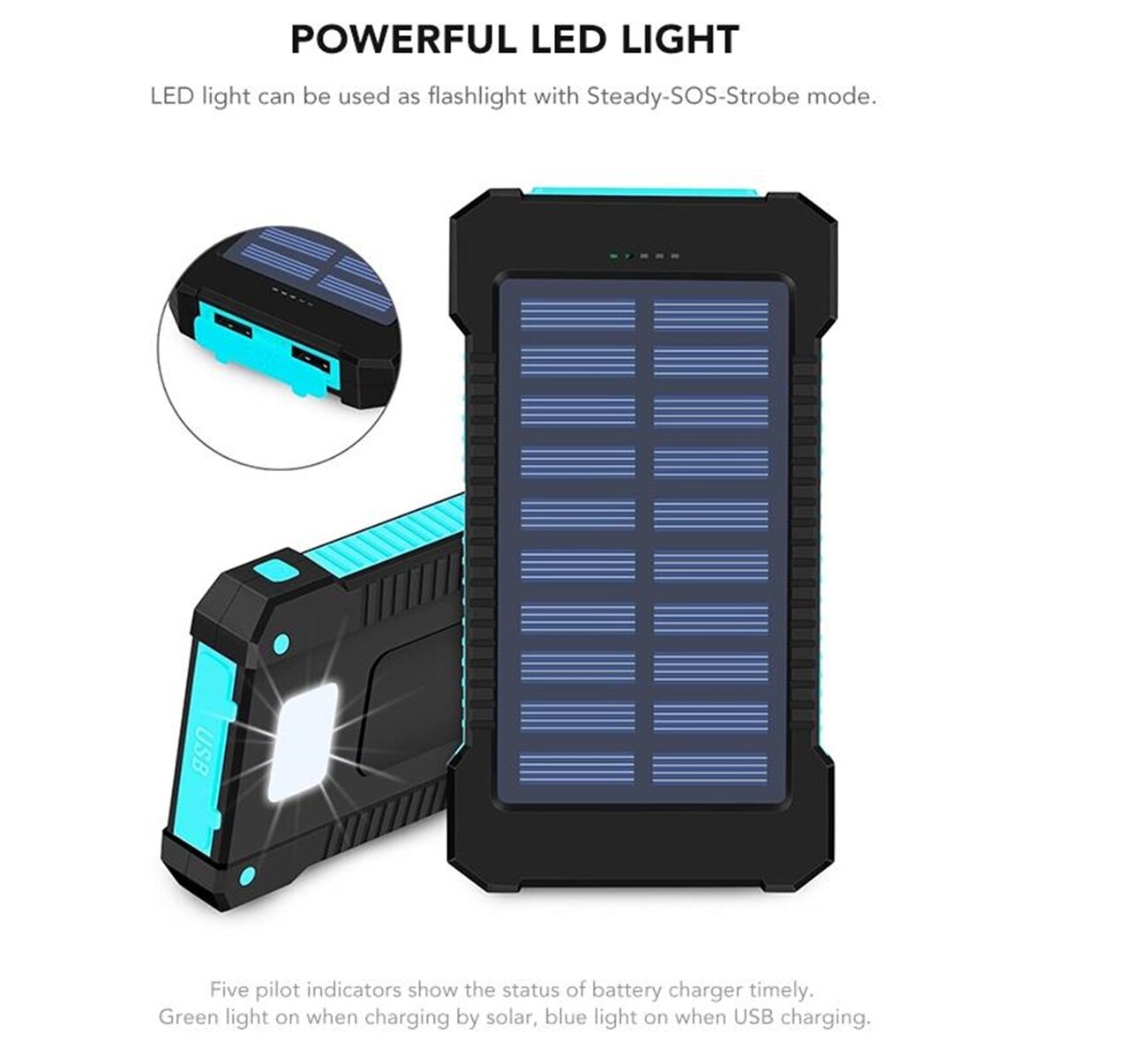 10000mAh Batterie Portable Solaire Chargeur De téléphone Portable Chargeur Portatif À Deux Bornes USB Solaire Avec LUMIÈRE