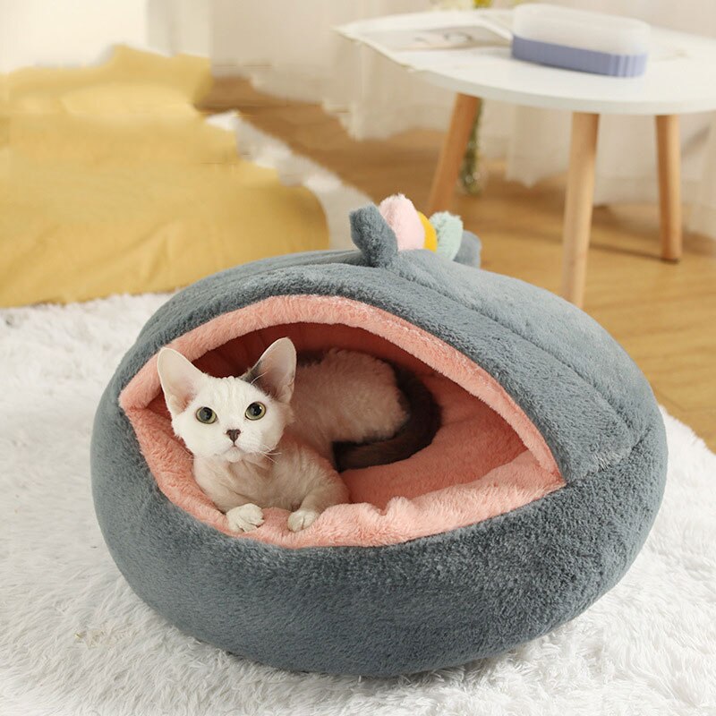 Kawaii cat bed cartoon sculpt soft comfort Cat hous warm Non slip removable Deep sleep Pet bed interesting Cat accessories