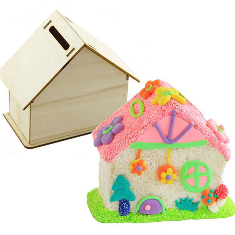 Bricolage en bois blanc Billet banque enfants à la main maison coloriage tirelire décor de Table à la maison