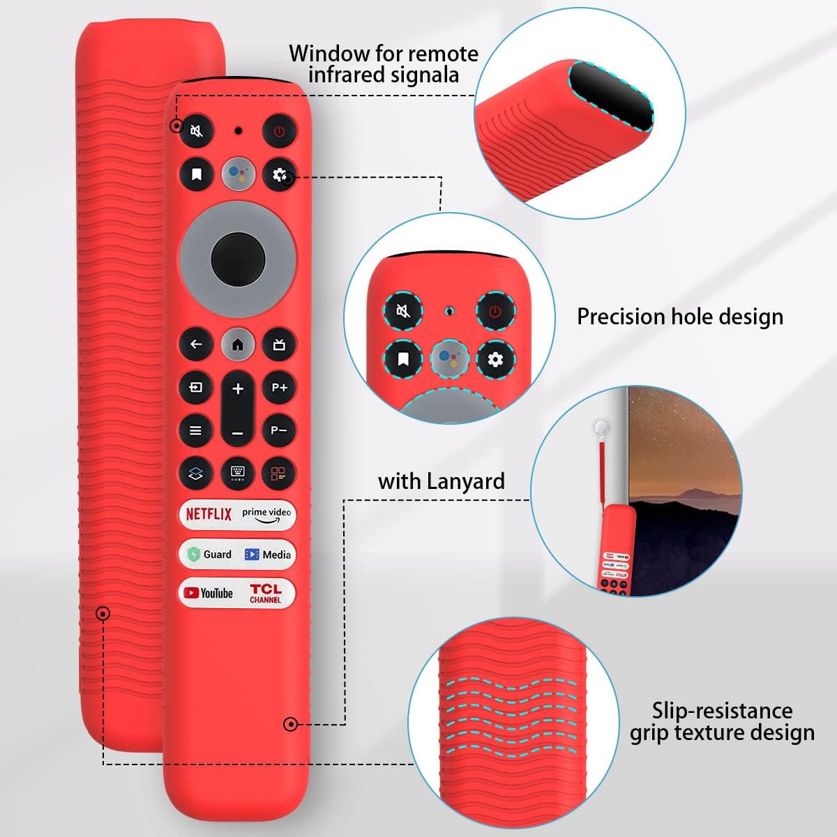 Silikonowe etui na pilota zdalnego sterowania ze smyczą antypoślizgowe etui na pilota zdalnego sterowania do telewizora All Inclusive dla TCL RC902V FMR1 Voice Remote