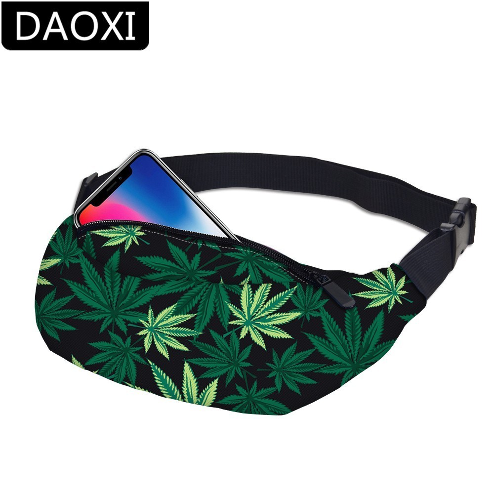 Riñoneras DAOXI 3D con estampado de hojas verdes, riñoneras para mujer, bolsos de viaje, DXYB-7