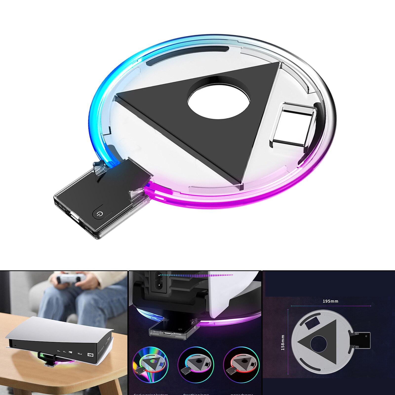 Base luminosa colorida PS5 LED RGB, alta eficiencia, gradiente frío, SIN controlador, fácil de montar y usar, Base de carga de bajo ruido