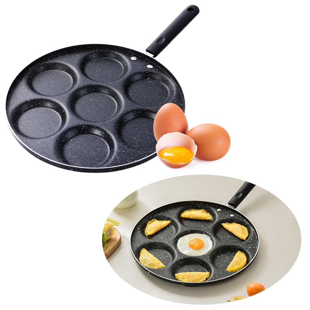 7-Gat Omelet Pan Voor Eieren Ham Pannenkoek Maker Braadpannen Non-stick Geen Olie-Rook ontbijt Grill Pan Kookpot