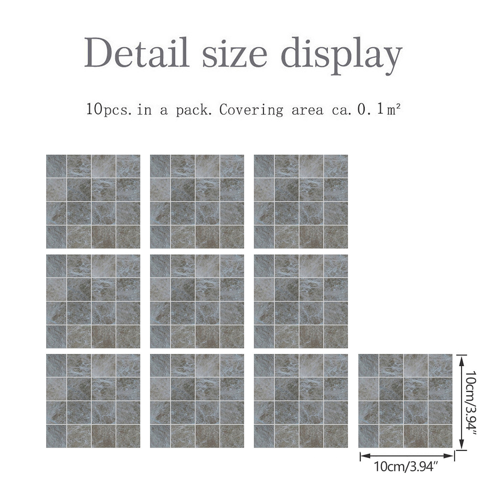 10pcs Marble Mosaic Tiles Wall Sticker Transfers Flat 2D Printed Covers For Kitchen Bathroom Peel &amp; Stick Waterproof Art Mural: B