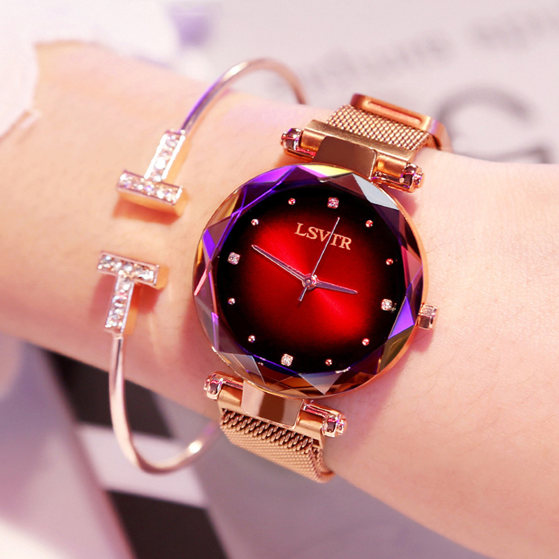 Luxe Rose Gold Vrouwen Horloges Mode Diamant Dames Sterrenhemel Magneet Horloge Waterdicht Vrouwelijke Horloge Voor Klok