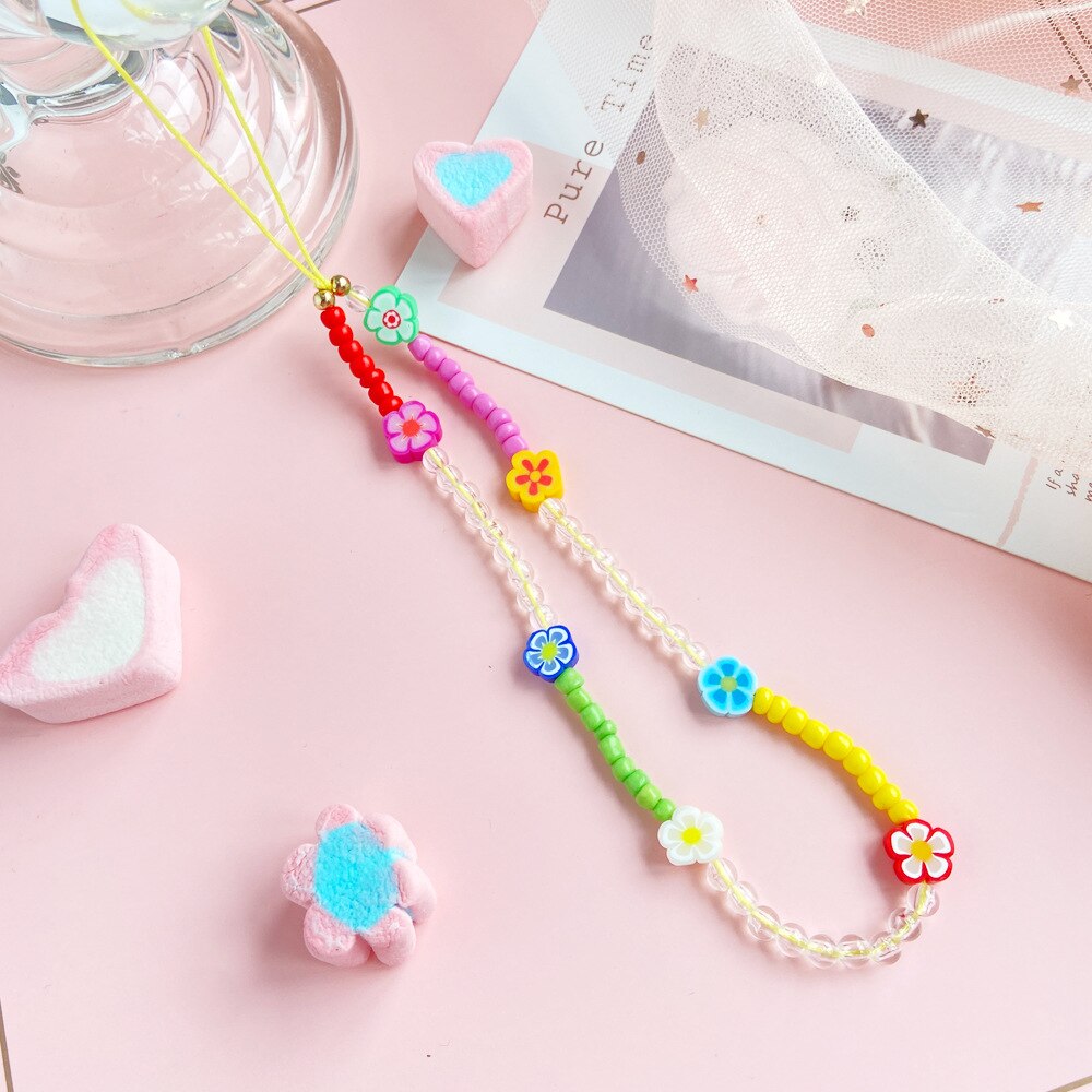 neue Ins Trendy Bunte Lächelndes Perlen Kette Handy Kette Anti-verloren Handgemachte Acryl Kabel Lanyard für Frauen: B00614
