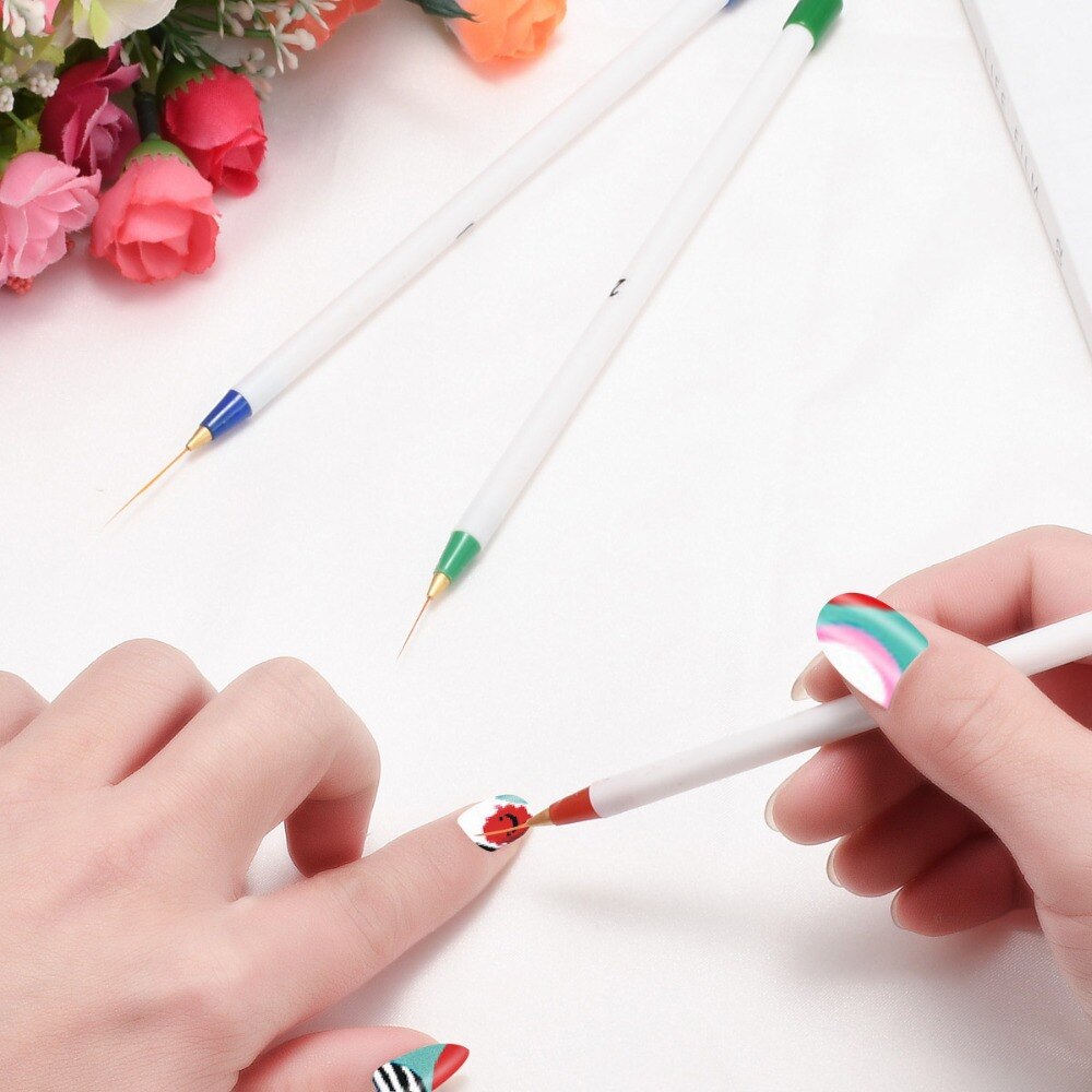 3 stks 1 set Nail DIY Borstels Nail Art Tekening Pen Witte Zachte Striping Liner Schilderen Streep Nail Art Penselen set Pen voor Manicure