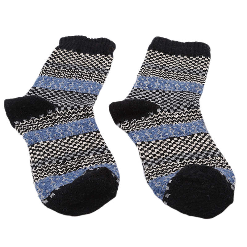 Herre vinterstribet varm tyk uldsokker bomuld meias blanding vintage mænd retro plaid afslappet sokker calcetines: Sort