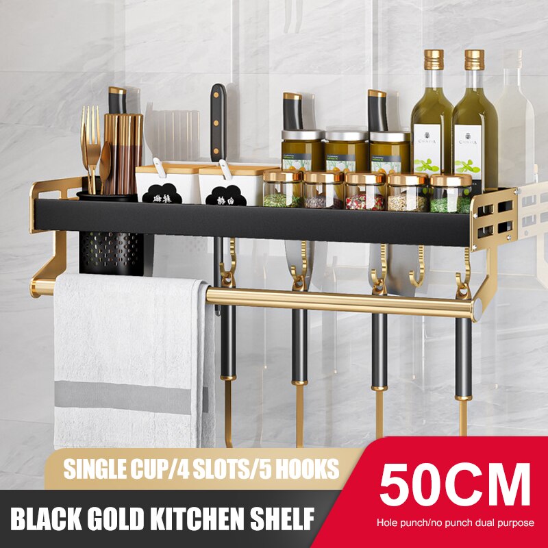 Luxury Kitchen Storage Shelf Wall-mounted Spice Rack Aluminum Multifunctional Storage Rack Kitchen Spice Shelf Kitchen Organizer: 50cm single cup