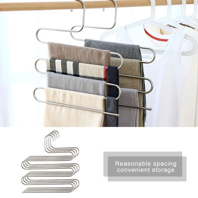 Multi wieszak na spodnie stojak spodnie ze stali nierdzewnej s-rodzaj 5 warstw wieszaki na ubrania oszczędność miejsca przechowywanie na organy szafy