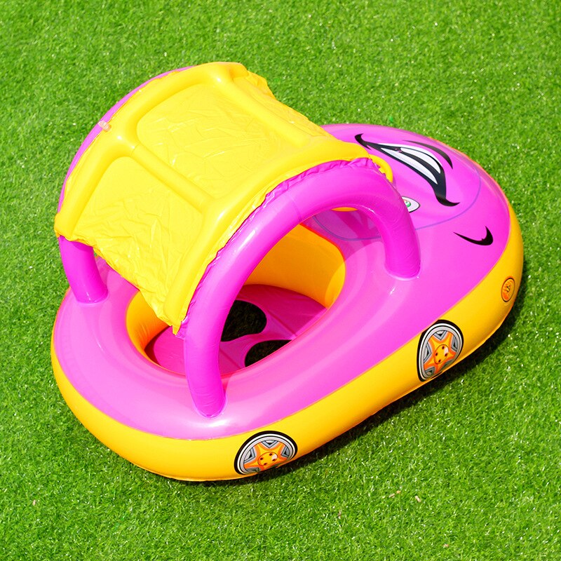 Baby Swim Ring Sunshade Steering Wheel Safe Floating Summer Kids Seat Inflatable Swimming Boat Toys Water Pool Tube PVC