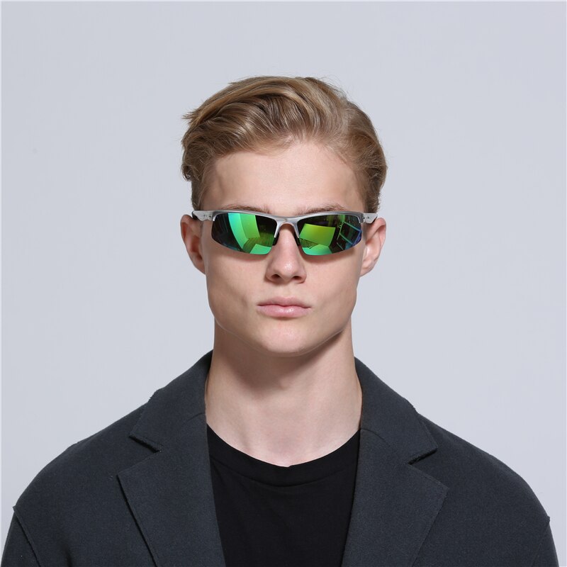 YSO Sunglasses Men Polarized UV400 Aluminium Magnesium Frame HD Sun Glasses Driving Glasses Semi Rimless Accessory For Men 8580